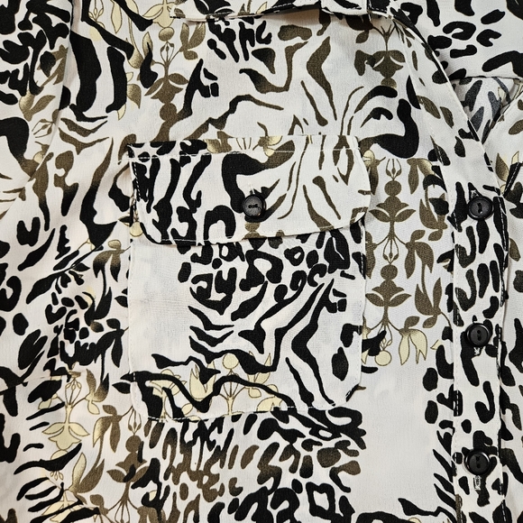 Notations Woman Floral Animal Print Button Down Shirt Size 3X Roll Tab Sleeves - Picture 9 of 14